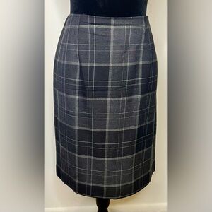 Vintage Amanda Smith Gray Black preppy plaid 100% wool skirt lined classic 10 EC